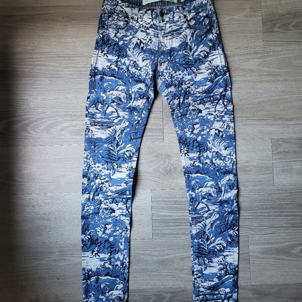 Off-White Blue Tapestry Print Skinny Jeans